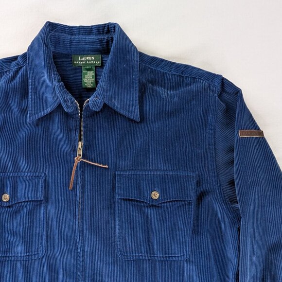 VTG Lauren Ralph Lauren Rich Blue Corduroy Collared Zip Up Shirt Jacket Shacket - Picture 2 of 6